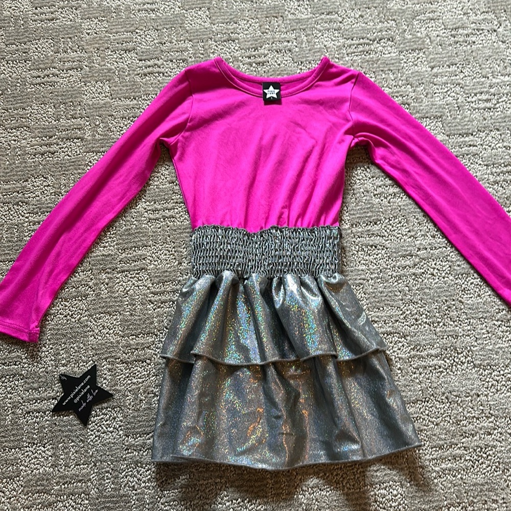 Girls Size 5 PixieLane dress NWT Pink w Silver Glitter bottom